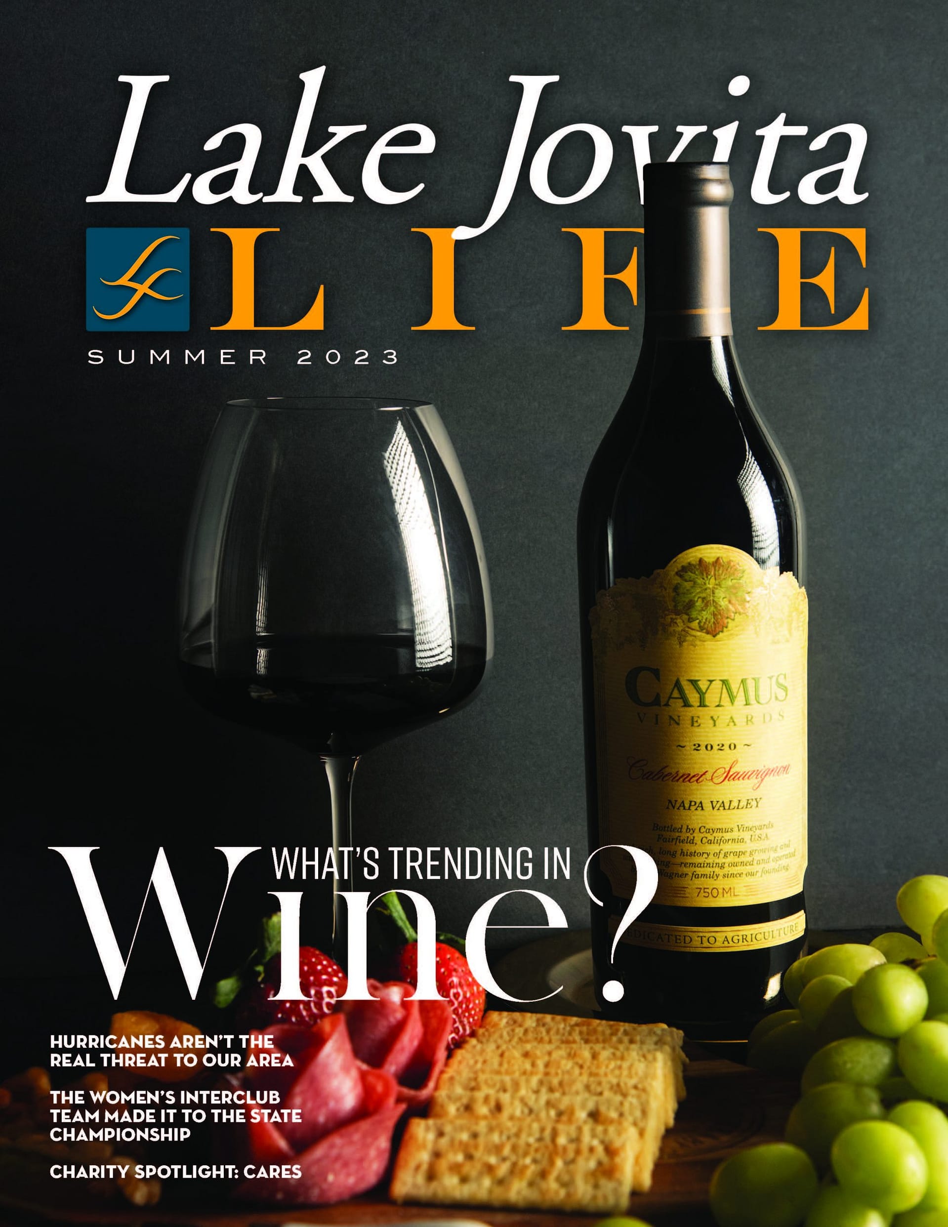 TCS-Jennifer-6 Magazine cover featuring wine, glass, and grapes, "Lake Jovita Life".