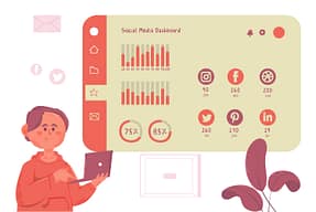 Cartoon man looking at social media data