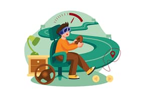 Boy going on a digital trip using VR Goggles