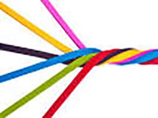 TCS-Jennifer-6 Colorful intertwined cables on white background.