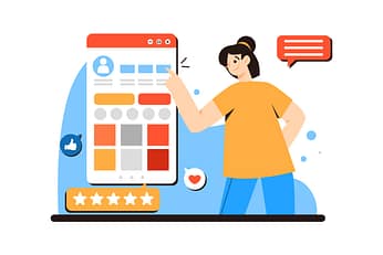 Cartoon man looking at social media dashboard