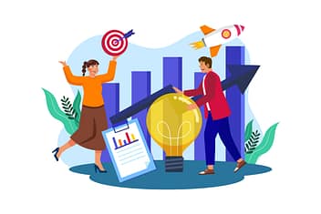 Start up marketing brand launch by two illustrated characters