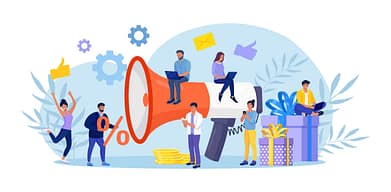 Digital Marketing. Big Megaphone with Gift Box.