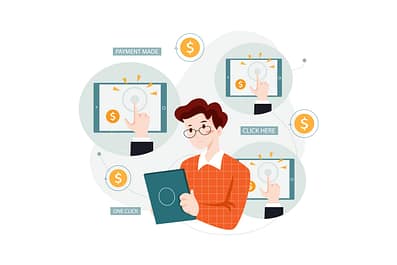 Cartoon man optimization a digital campaign