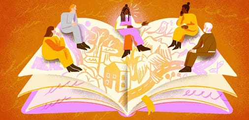 Open book with people
