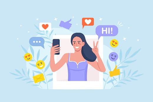 Social media influencer at work. Woman with phone taking picture