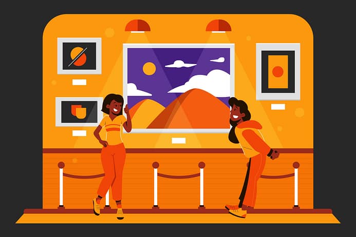 Women viewing art in a gallery